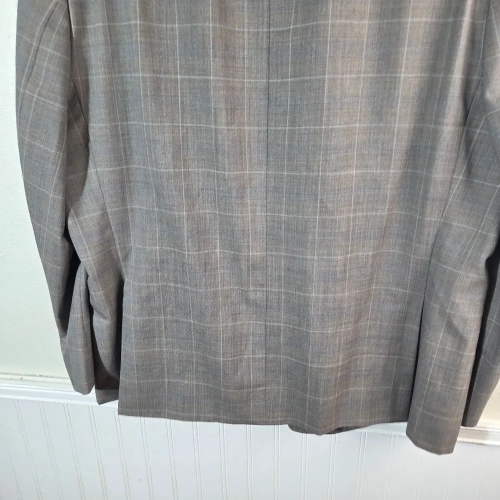 Men's Michael Kors Taupe Two Button Checkered Work Career Blazer Jacket Size 50R